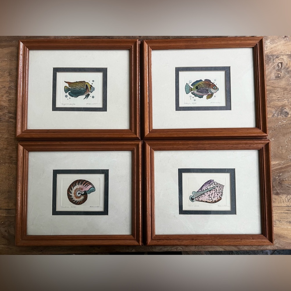 Set of 4 Dan DAN MITRA - FRAMED PRINT - HAND COLORED, SIGNED AND NUMBERED